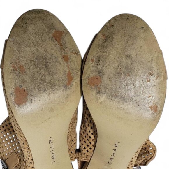 Tahari Eloise Perforated Suede Slingback Heels Women's Tan Peep Toe Bootie 7 - Picture 11 of 11